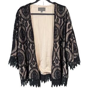 Vintage Inspired Sz L Black Lace Kimono Whimsigoth Witchy Boho Chic Cardigan